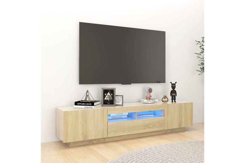 TV-benk med LED-lys sonoma eik 180x35x40 cm - Brun - TV-benk & mediabenk