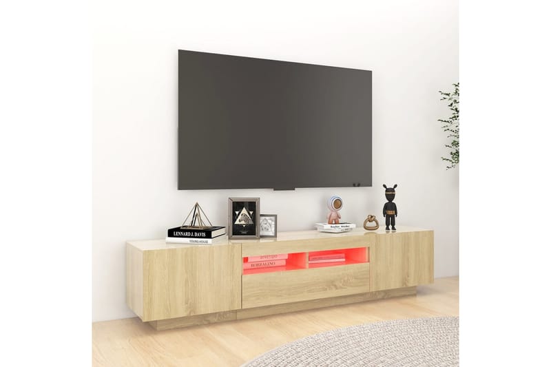 TV-benk med LED-lys sonoma eik 180x35x40 cm - Brun - TV-benk & mediabenk