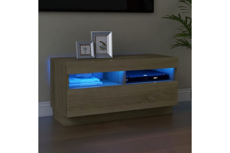 TV-benk med LED-lys sonoma eik 80x35x40 cm - Brun - Møbler - Mediamøbel & tv møbel - TV-benk & mediabenk