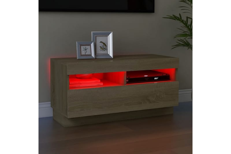 TV-benk med LED-lys sonoma eik 80x35x40 cm - Brun - Møbler - Mediamøbel & tv møbel - TV-benk & mediabenk