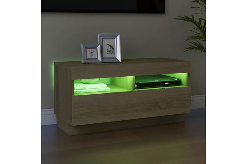 TV-benk med LED-lys sonoma eik 80x35x40 cm - Brun - Møbler - Mediamøbel & tv møbel - TV-benk & mediabenk