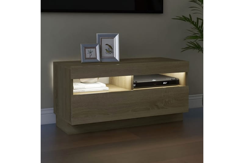 TV-benk med LED-lys sonoma eik 80x35x40 cm - Brun - Møbler - Mediamøbel & tv møbel - TV-benk & mediabenk