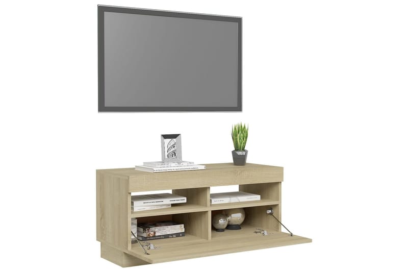 TV-benk med LED-lys sonoma eik 80x35x40 cm - Brun - TV-benk & mediabenk