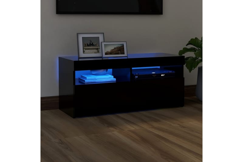 TV-benk med LED-lys svart 90x35x40 cm - Svart - Møbler - Mediamøbel & tv møbel - TV-benk & mediabenk