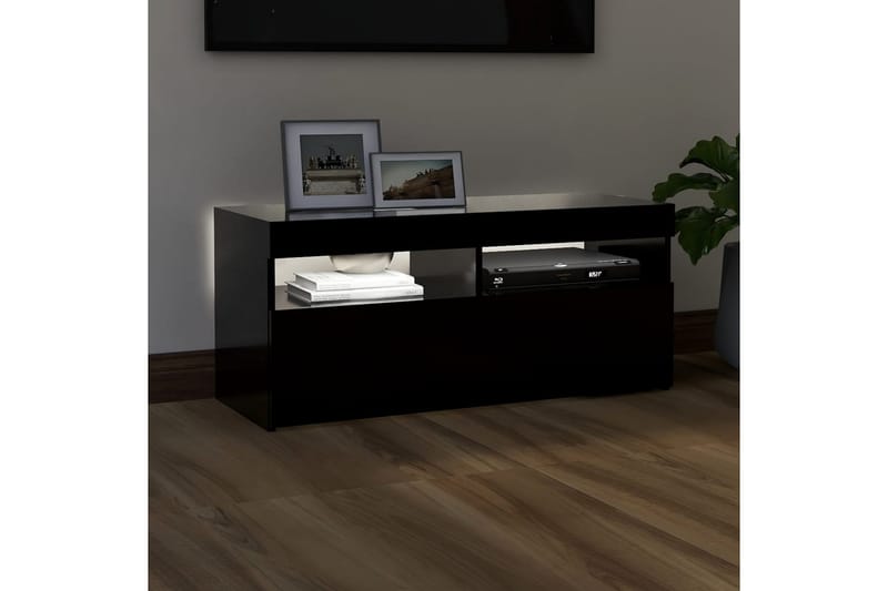 TV-benk med LED-lys svart 90x35x40 cm - Svart - Møbler - Mediamøbel & tv møbel - TV-benk & mediabenk