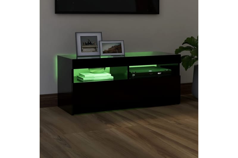 TV-benk med LED-lys svart 90x35x40 cm - Svart - Møbler - Mediamøbel & tv møbel - TV-benk & mediabenk