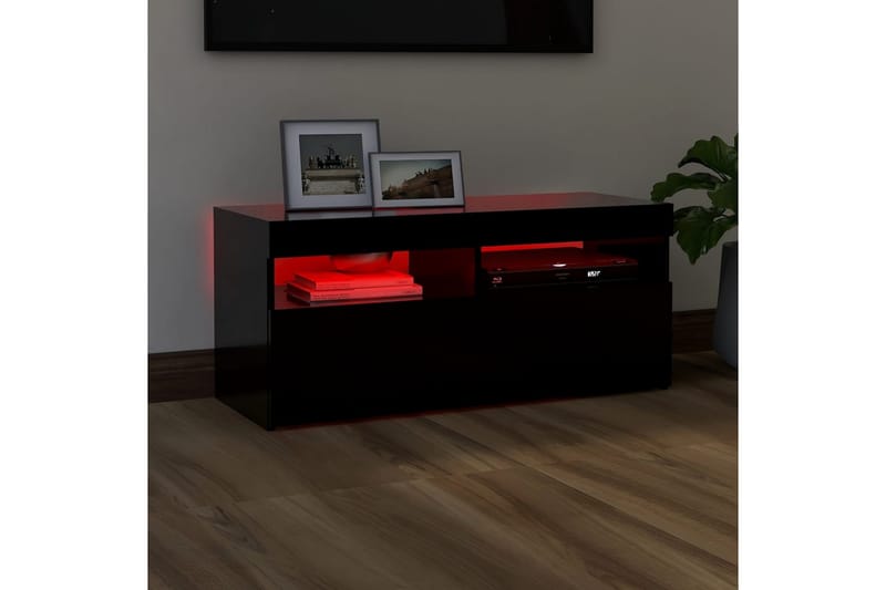 TV-benk med LED-lys svart 90x35x40 cm - Svart - Møbler - Mediamøbel & tv møbel - TV-benk & mediabenk