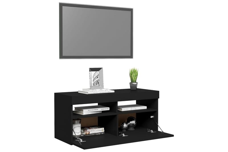 TV-benk med LED-lys svart 90x35x40 cm - Svart - Møbler - Mediamøbel & tv møbel - TV-benk & mediabenk