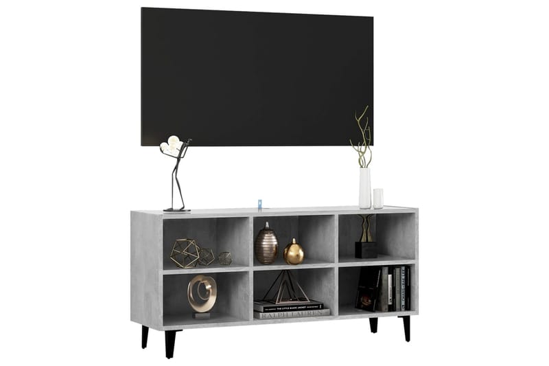 TV-benk med metallben betonggrå 103,5x30x50 cm - Grå - Møbler - Mediamøbel & tv møbel - TV-skap