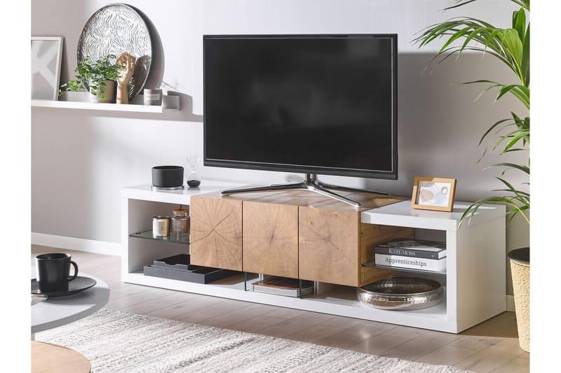 Afulerton TV-benk 160x42 cm - Lyst Tre/Hvit - TV-benk & mediabenk
