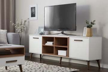 Alloa Gulvstående TV-benk 180 cm med Oppbevaring i Lyst Tre - Hvit - Møbler - Mediamøbel & tv møbel - TV-benk & mediabenk