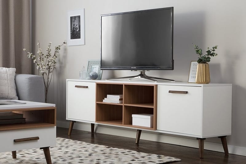 Alloa Gulvstående TV-benk 180 cm med Oppbevaring i Lyst Tre - Hvit - M øbler - Mediamøbel & tv møbel - TV-benk & mediabenk