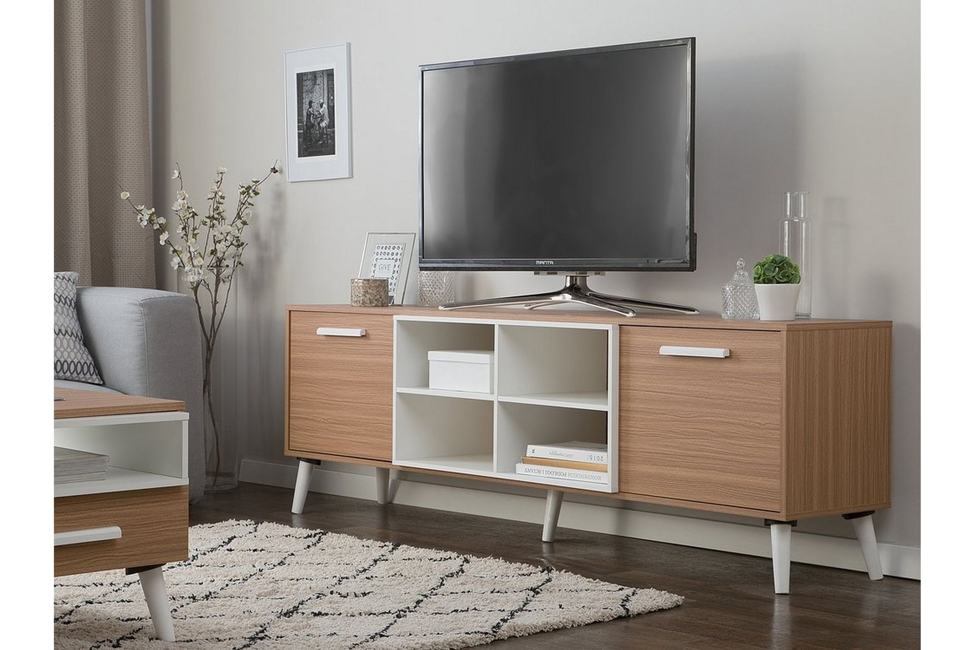 Alloa TV-benk 40x180 cm - Hvit/Brun - Møbler - Mediamøbel & tv møbel - TV-benk & mediabenk