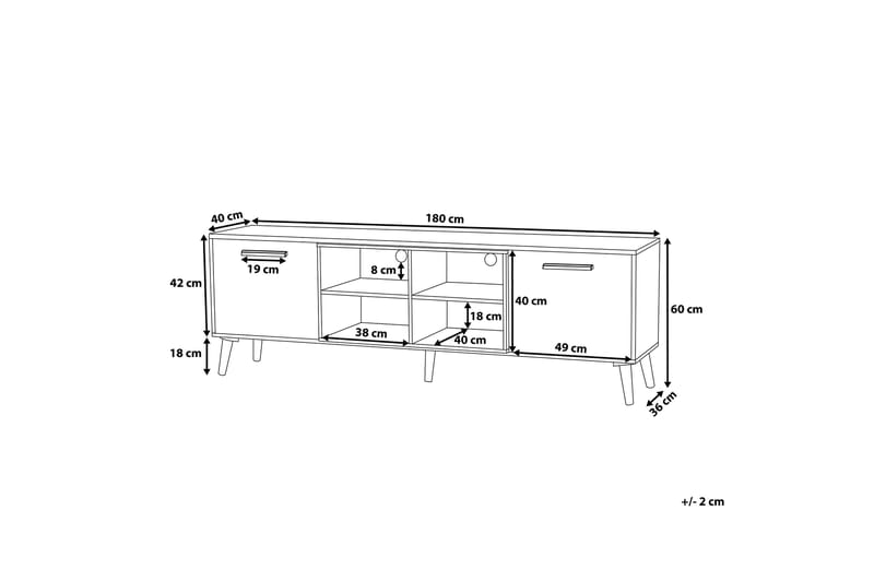 Alloa TV-benk 40x180 cm - Hvit/Brun - TV-benk & mediabenk