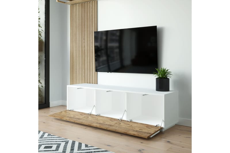 Anari TV-benk 180 cm 3 Skap - Hvit/Natur - Møbler - Mediamøbel & tv møbel - TV-benk & mediabenk