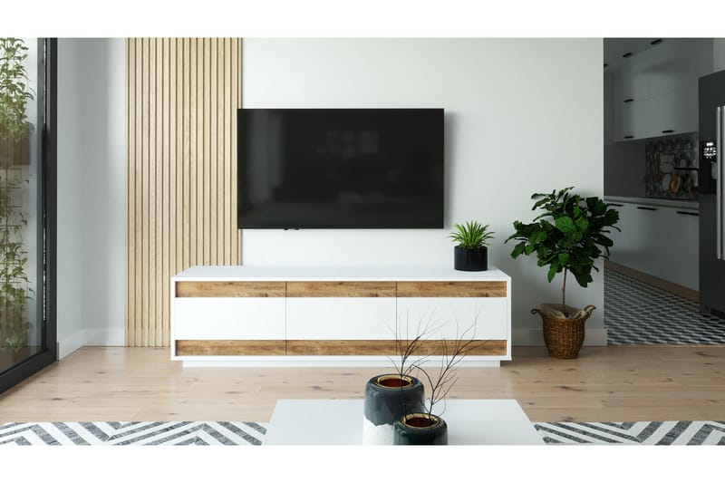 Anari TV-benk 180 cm 3 Skap - Hvit/Natur - Møbler - Mediamøbel & tv møbel - TV-benk & mediabenk