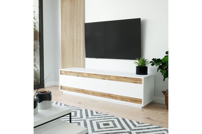 Anari TV-benk 180 cm 3 Skap - Hvit/Natur - Møbler - Mediamøbel & tv møbel - TV-benk & mediabenk