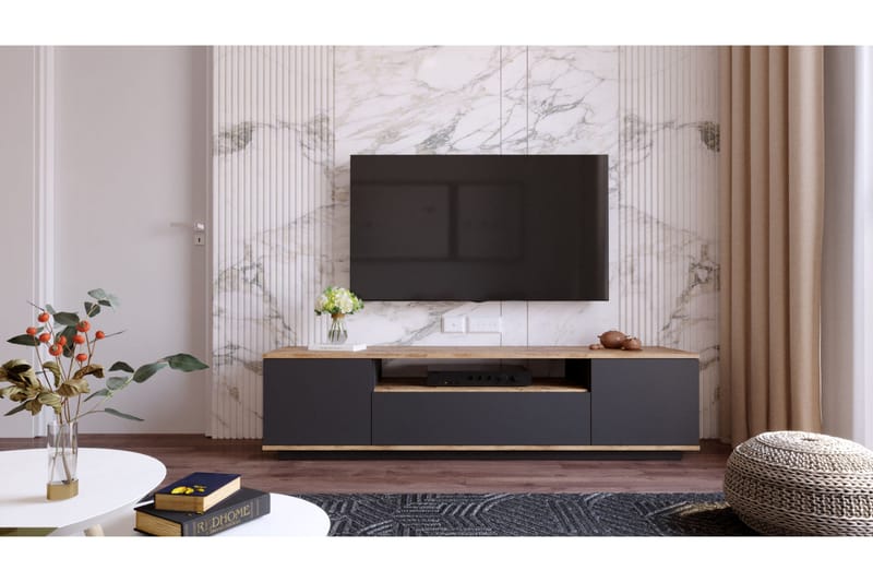 Anari TV-benk 180 cm med hylle - Antrasitt / Natur - Møbler - Mediamøbel & tv møbel - TV-benk & mediabenk