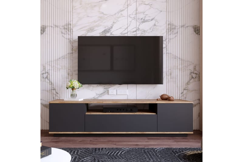 Anari TV-benk 180 cm med hylle - Antrasitt / Natur - Møbler - Mediamøbel & tv møbel - TV-benk & mediabenk