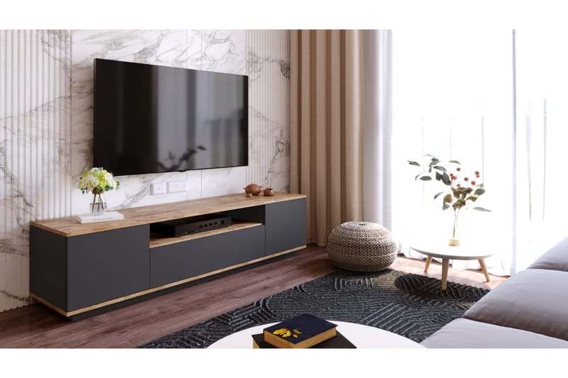 Anari TV-benk 180 cm med hylle - Antrasitt / Natur - Møbler - Mediamøbel & tv møbel - TV-benk & mediabenk