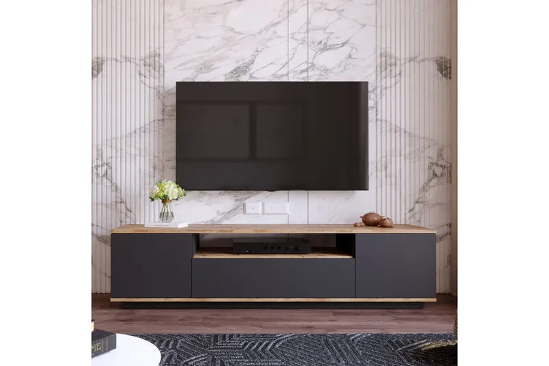 Anari TV-benk 180 cm med hylle - Antrasitt / Natur - Møbler - Mediamøbel & tv møbel - TV-benk & mediabenk