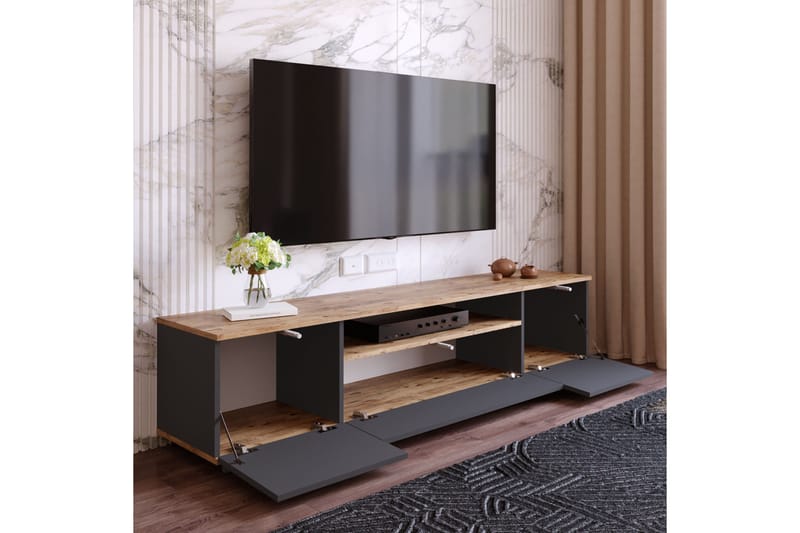 Anari TV-benk 180 cm med hylle - Antrasitt / Natur - Møbler - Mediamøbel & tv møbel - TV-benk & mediabenk