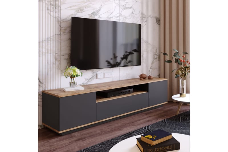 Anari TV-benk 180 cm med hylle - Antrasitt / Natur - Møbler - Mediamøbel & tv møbel - TV-benk & mediabenk