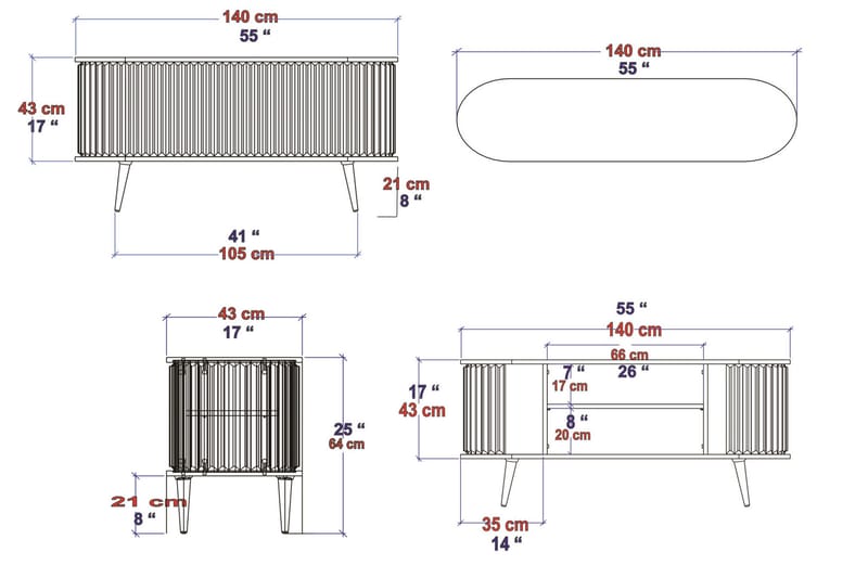 Andifli Tv-benk 140x64 cm - Brun - TV-benk & mediabenk