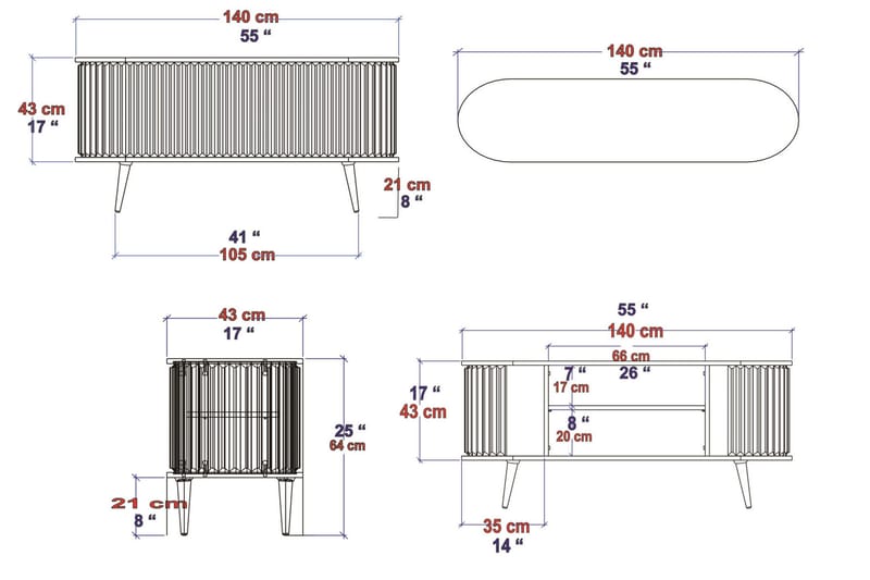 Andifli Tv-benk 140x64 cm - Brun - Møbler - Mediamøbel & tv møbel - TV-benk & mediabenk