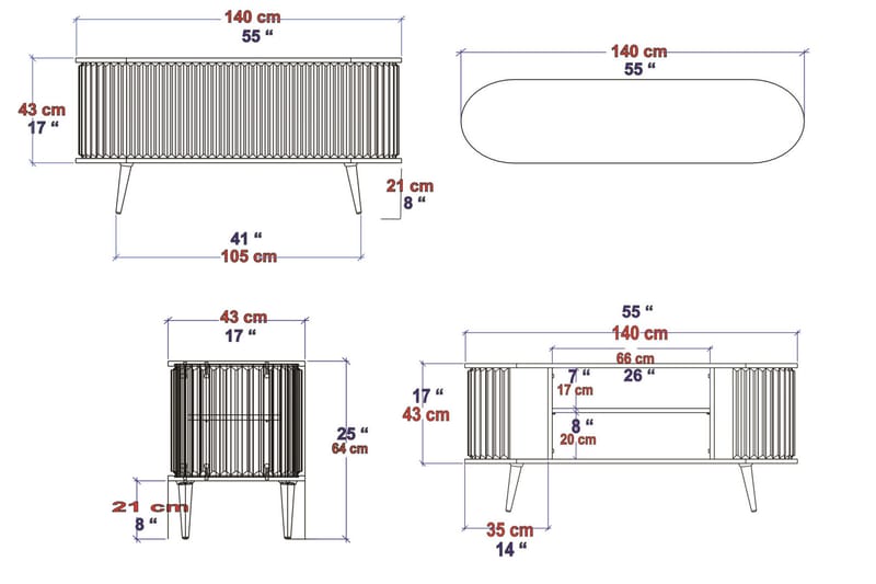 Andifli Tv-benk 140x64 cm - Svart - Møbler - Mediamøbel & tv møbel - TV-benk & mediabenk