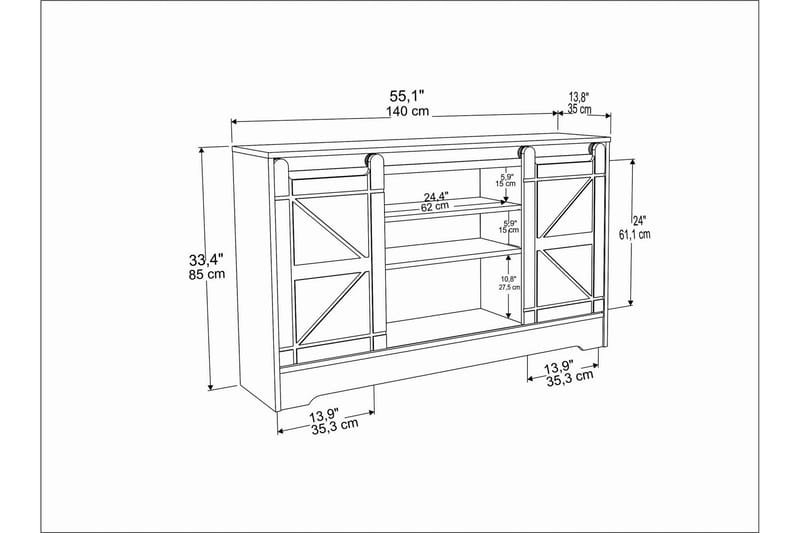 Andifli Tv-benk 140x85 cm - Grå - TV-benk & mediabenk