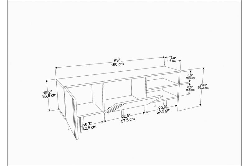 Andifli Tv-benk 160x38,6 cm - Blå - Møbler - Mediamøbel & tv møbel - TV-benk & mediabenk