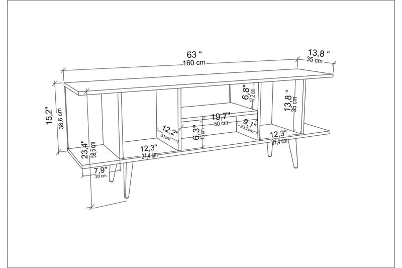 Andifli Tv-benk 160x38,6 cm - Hvit - TV-benk & mediabenk