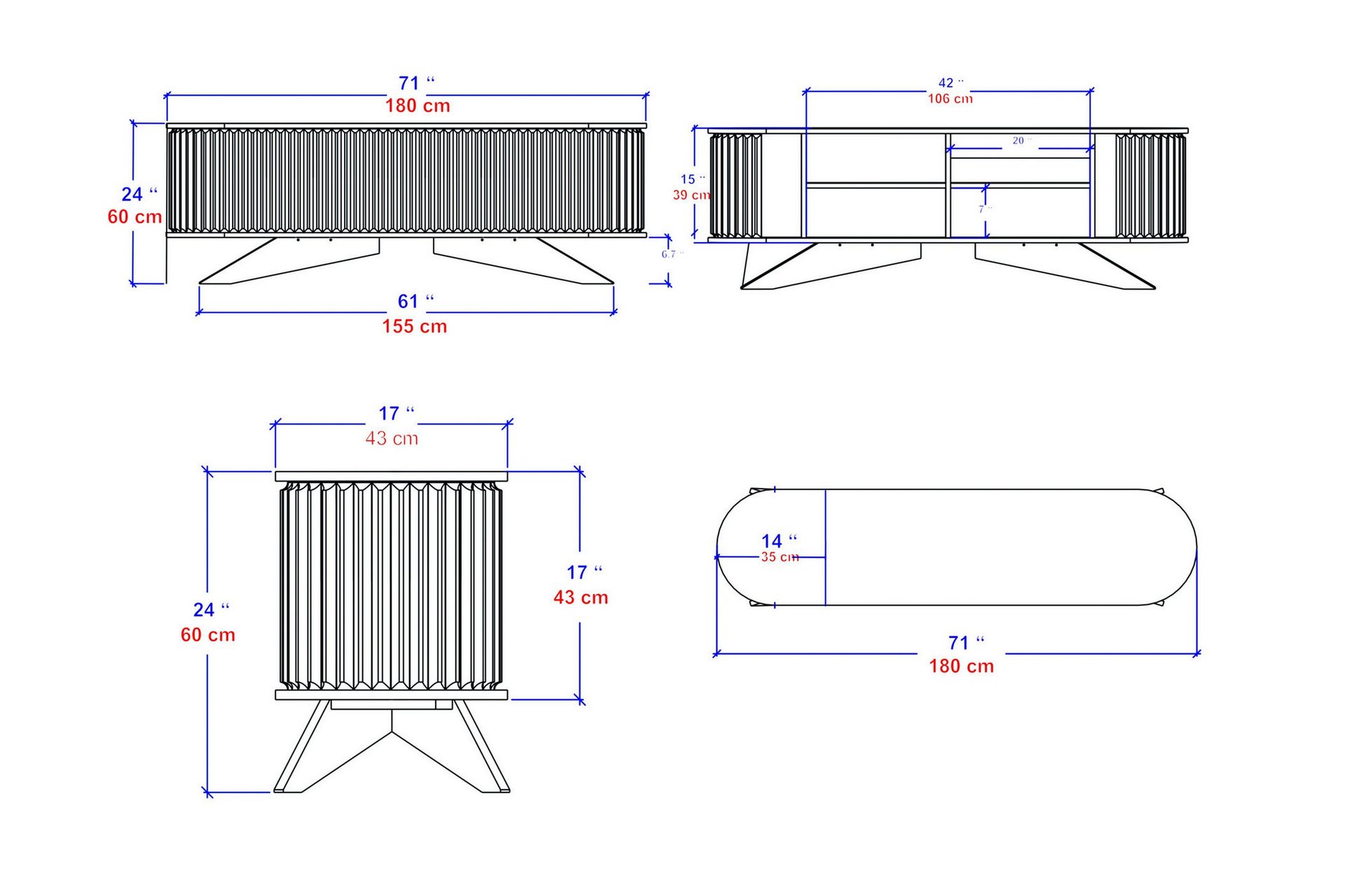 Andifli Tv-benk 180x60 cm - Blå - Møbler - Mediamøbel & tv møbel - TV-benk & mediabenk
