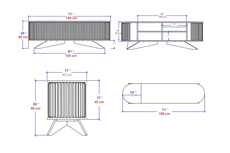 Andifli Tv-benk 180x60 cm - Blå - Møbler - Mediamøbel & tv møbel - TV-benk & mediabenk