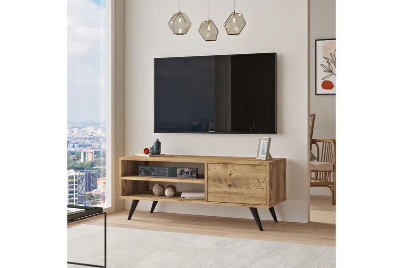 Aniza Gulvstående TV-benk 110 cm med Oppbevaring i Lyst Tre - Brun - M øbler - Mediamøbel & tv møbel - TV-benk & mediabenk
