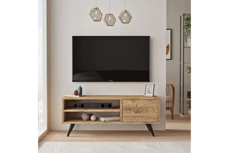 Aniza Gulvstående TV-benk 110 cm med Oppbevaring i Lyst Tre - Brun - Møbler - Mediamøbel & tv møbel - TV-benk & mediabenk
