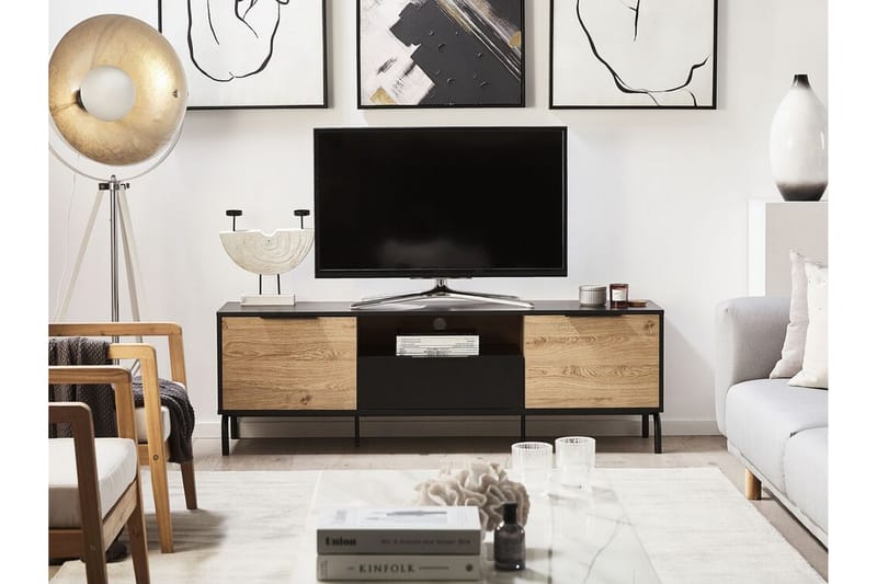 Arkley TV-benk 160x41 cm - Svart/Lysebrun - Møbler - Mediamøbel & tv møbel - TV-benk & mediabenk