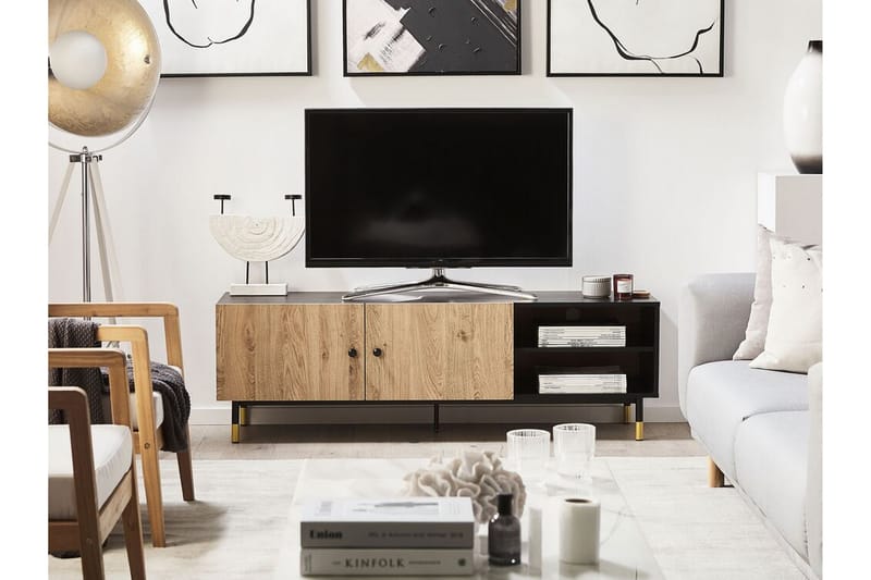 Assaria TV-benk 150x40 cm - Svart/Lyst Tre - TV-benk & mediabenk