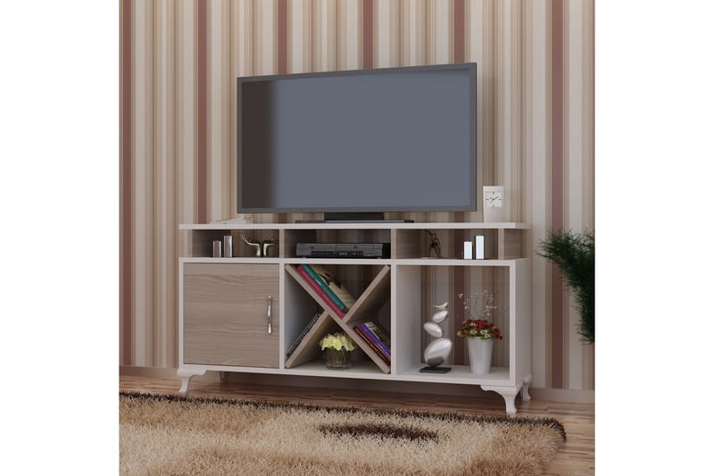 Ayaze Gulvstående TV-benk 120 cm med Oppbevaring i Malt Tre - Hvit - Møbler - Mediamøbel & tv møbel - TV-benk & mediabenk