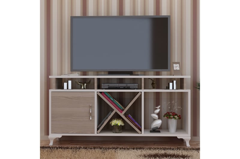 Ayaze Gulvstående TV-benk 120 cm med Oppbevaring i Malt Tre - Hvit - Møbler - Mediamøbel & tv møbel - TV-benk & mediabenk