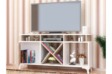 Ayaze Gulvstående TV-benk 120 cm med Oppbevaring i Malt Tre - Hvit - Møbler - Mediamøbel & tv møbel - TV-benk & mediabenk