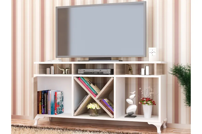 Ayaze Gulvstående TV-benk 120 cm med Oppbevaring i Malt Tre - Hvit - M øbler - Mediamøbel & tv møbel - TV-benk & mediabenk