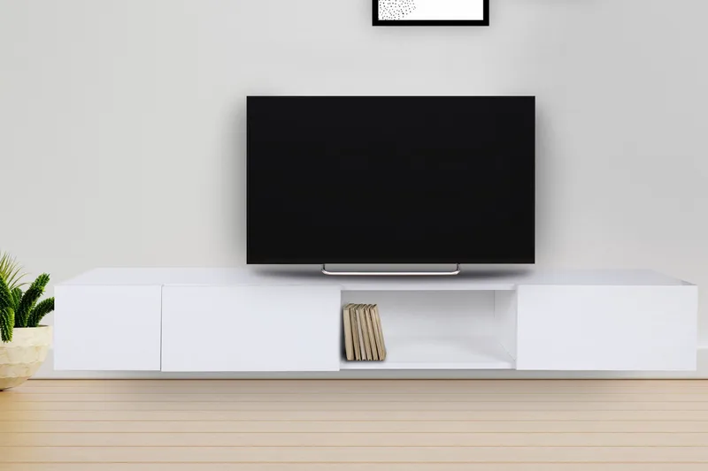 Bawinkel Veggmontert TV-benk 180 cm med Oppbevaring i Malt Tre, Hvit