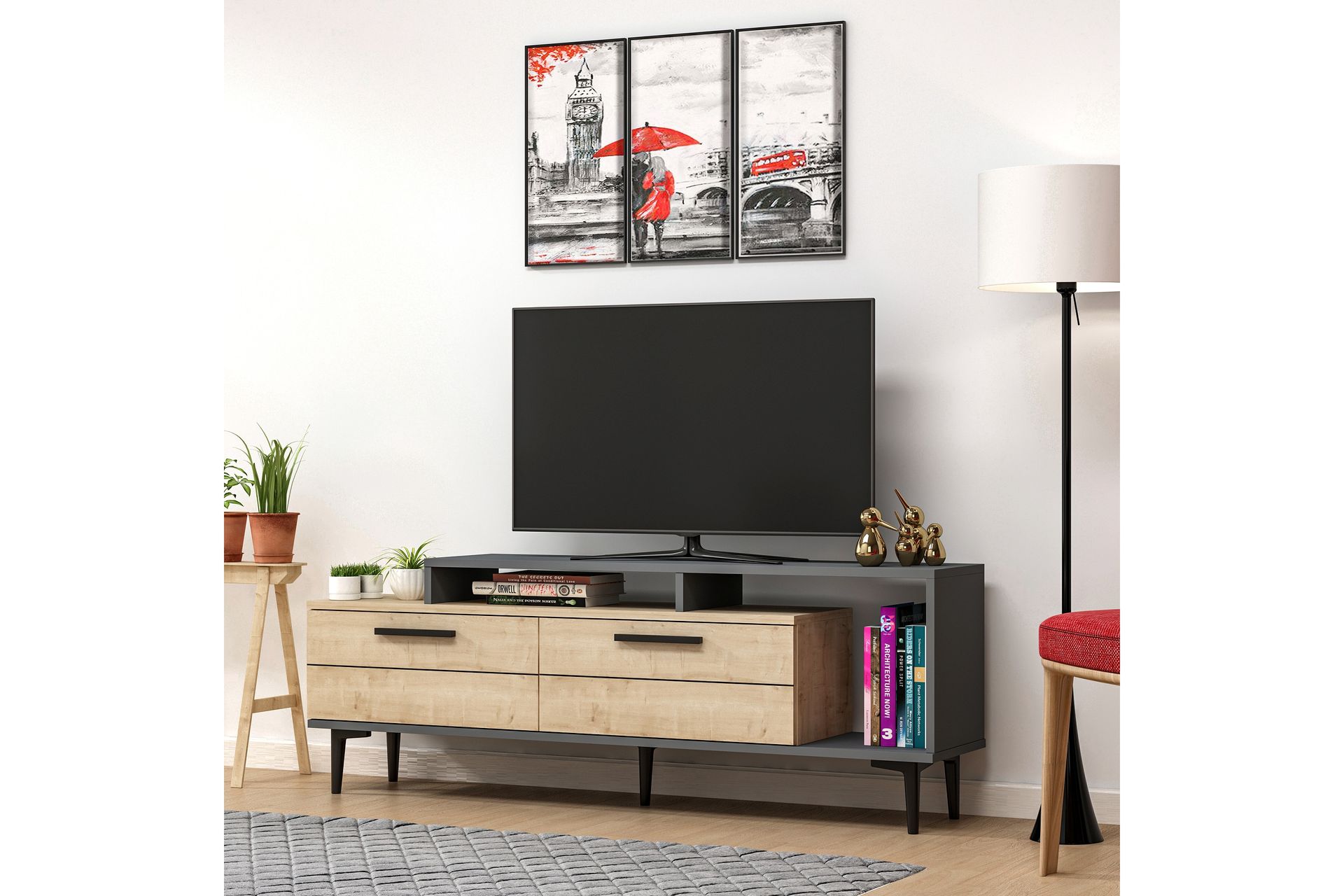 Binard TV-benk 150 cm - Blå / Natur / Antrasitt - Møbler - Mediamøbel & tv møbel - TV-benk & mediabenk