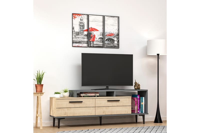 Binard TV-benk 150 cm - Blå / Natur / Antrasitt - TV-benk & mediabenk