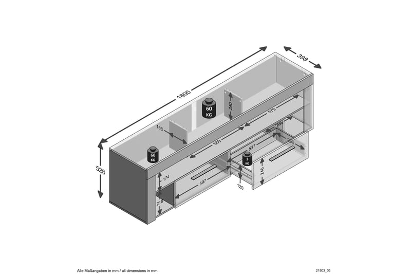 Bootsma TV-Benk 180 cm - Brun/Hvit - TV-benk & mediabenk