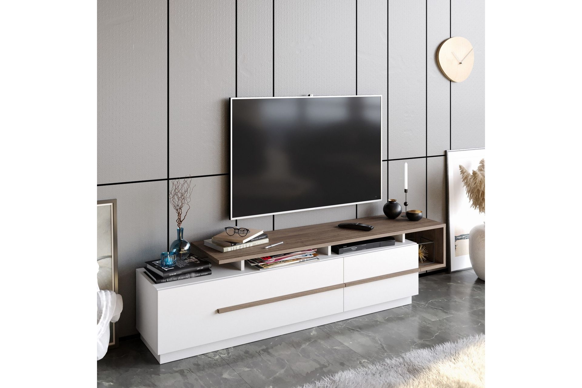 Campora Tv-benk 150 cm - Mørkebrun/Hvit