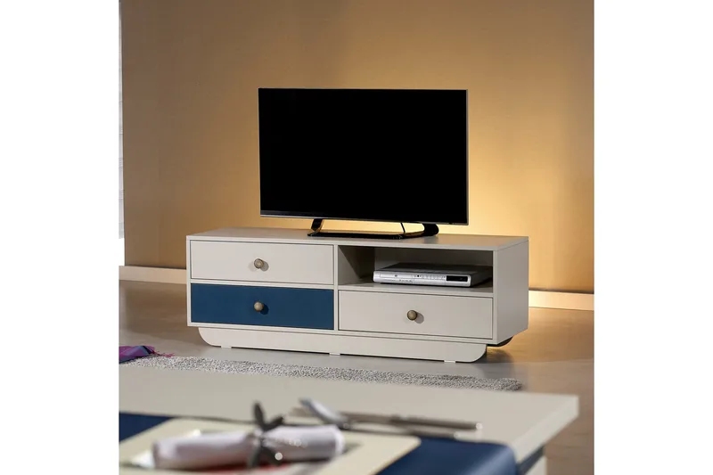 Cazablanca TV-benk 140 cm - Hvit/Blå - Møbler - Mediamøbel & tv møbel - TV-benk & mediabenk