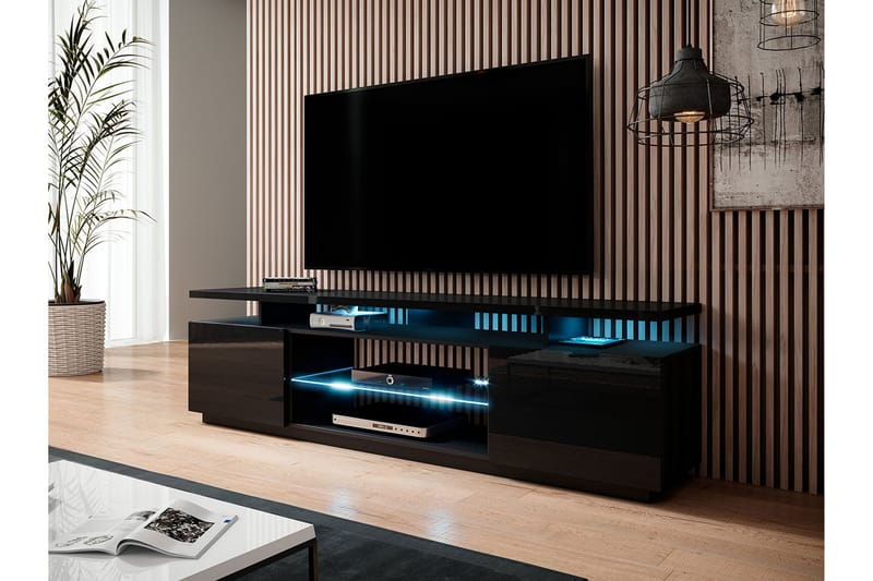 Ceasar TV-benk 180 cm med LED - Svart - Møbler - Mediamøbel & tv møbel - TV-benk & mediabenk